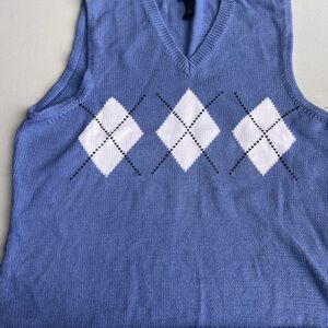 Izod V-Neck Sweater Vest in Blue with White Argyle